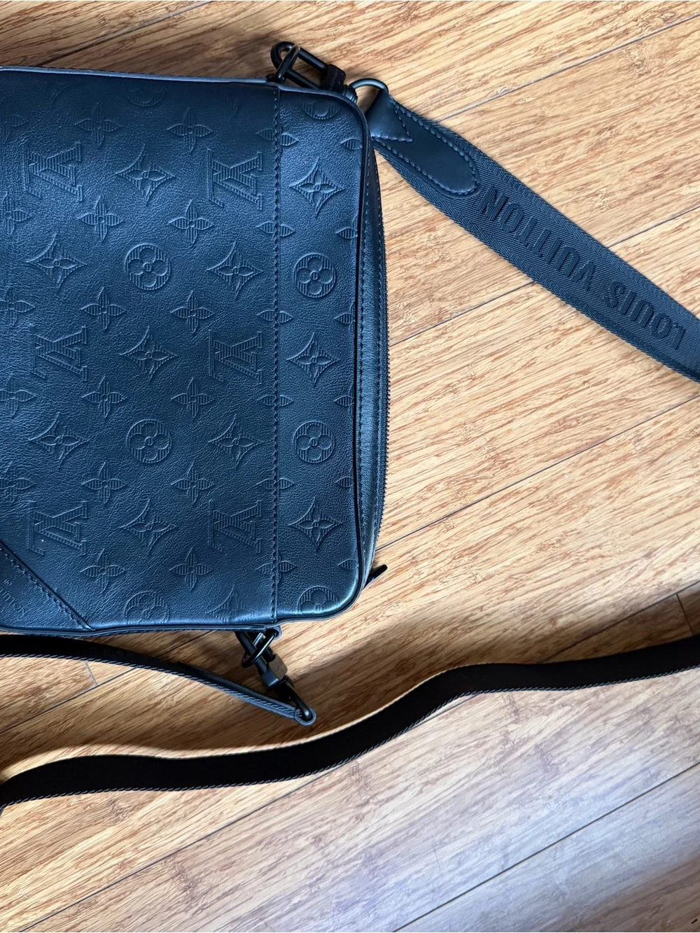 Louis Vuitton Black Embossed Monogram Messengere Bag